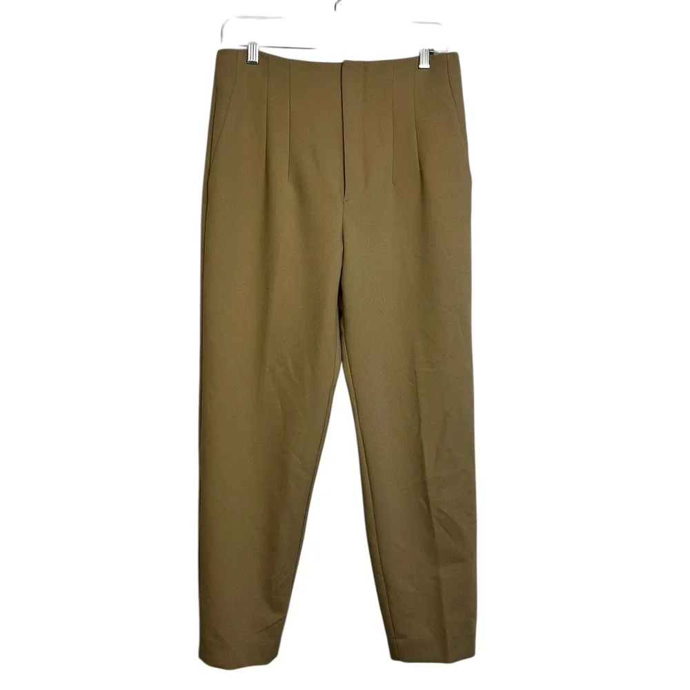 ZARA Womens Camel Tan High Waisted Pleated Tapered‎ Dress Pants Size 8 EUR 40